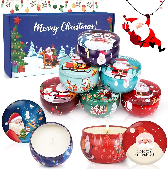 Christmas Candle Set, 8 Pack Christmas Scented Candles Gift Set, Bulk Stocking Stuffers for Coworkers Adults Women, Small Aromatherapy Candles Gift Baskets for Birthday Decoration Holiday