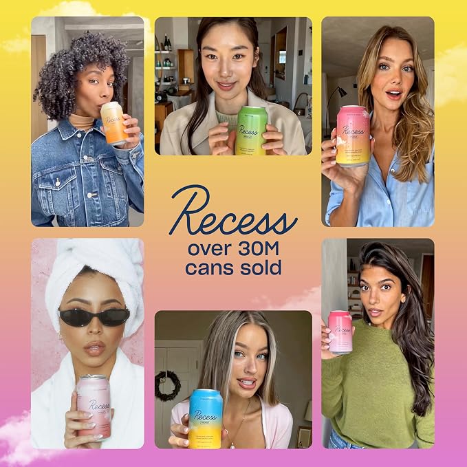 Recess Mood Magnesium & Adaptogen Drink, Relaxation Beverage, 12 ounce (Pink Lemonade, 12 pack)