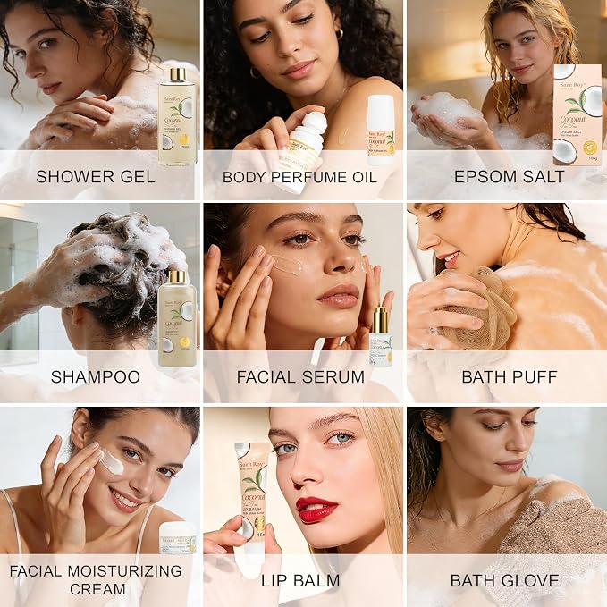 Bath and Body Basket Set TEA TREE & COCONUT Spa Gift Basket for Women & Men | 30Pcs Unique Bath Gift Baskets Gifts, Home Spa Kit Christmas Gifts, Face Skin Care Kit, birthday gift baskets for Dad Mom