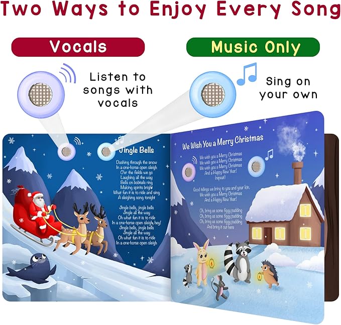 LEARNING BUGS Christmas Songs – Sing Along with 15 Festive Holiday Tunes, Musical Book for Toddlers, 28-Button Music Book, Musical Toys for Toddlers 1-3