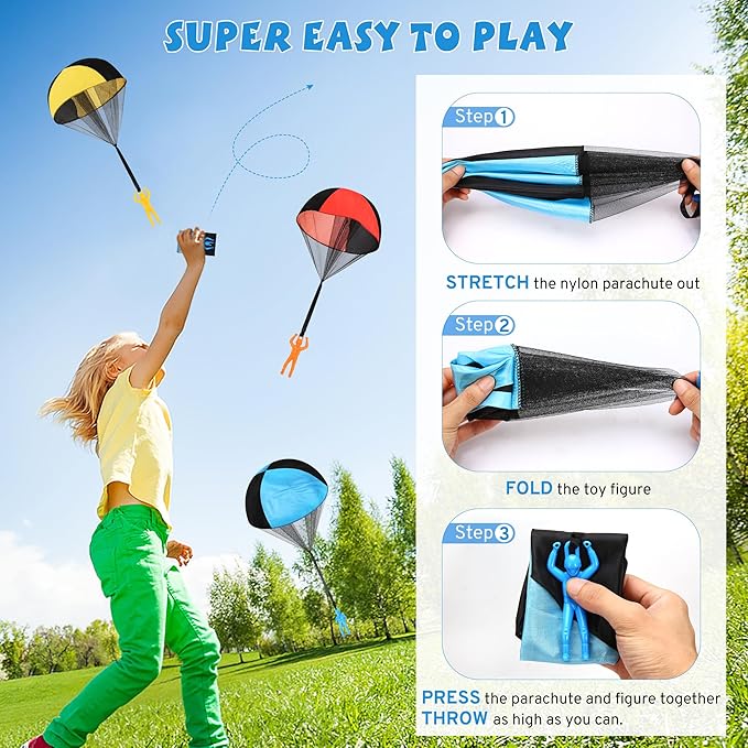Parachute Toy for Kids, Outdoor Toys Flying Parachute Men, Inside & Outside Toys for or 3 4 5 6 7 8 9 10 11 12 Year Old, Christmas Stocking Stuffers for Kids Idea 2025 Unique Boys Party Favors