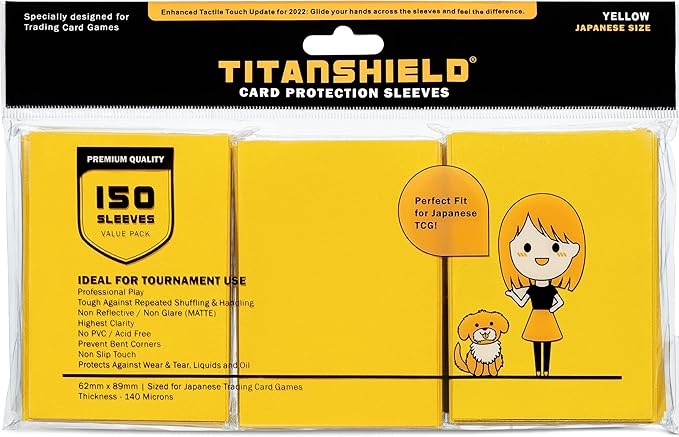 TitanShield (150 Sleeve/Yellow) Small Japanese Sized Trading Card Sleeves Deck Protector for Yu-Gi-Oh, Cardfight!! Vanguard & More