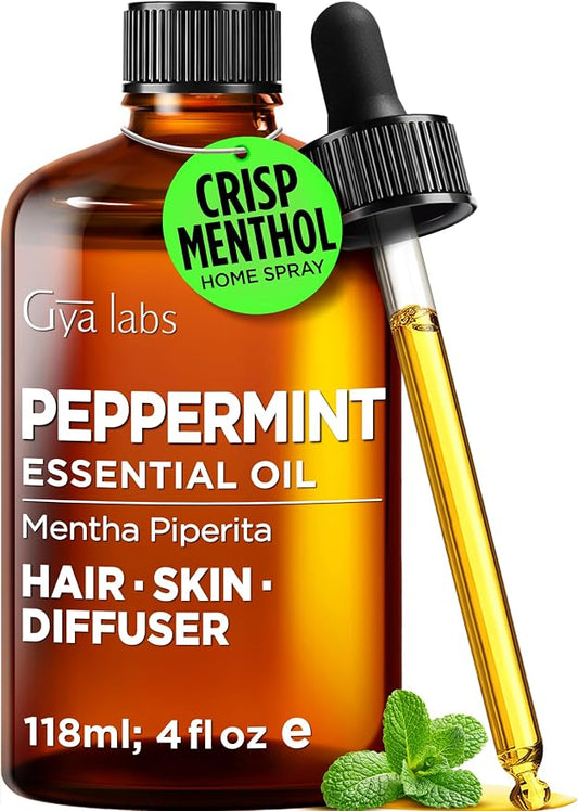 100% Pure Peppermint Essential Oil - 4 Fl Oz - Peppermint Oil for Hair, Skin, Diffuser, Aromatherapy & DIY Candle Making Scent