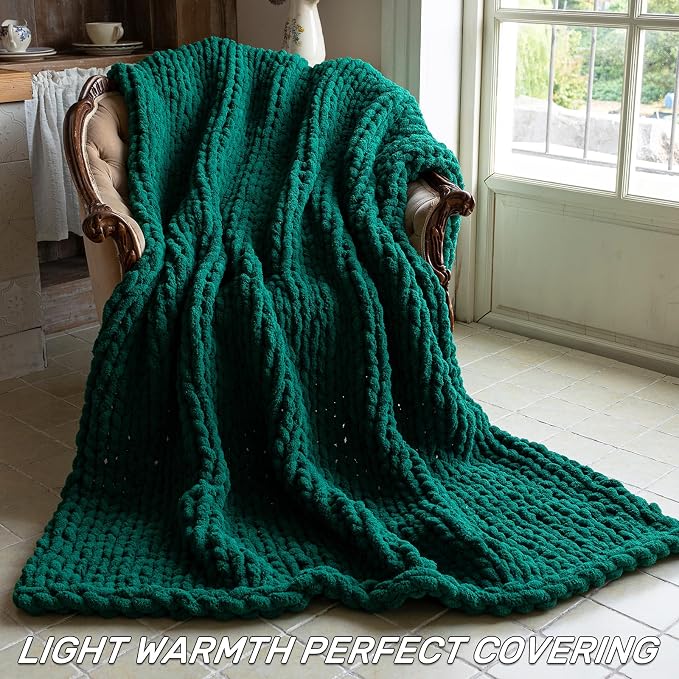 Chunky Knit Blanket - Luxury Soft Cozy 60 * 80 Throw Blanket,100% Woven Blanket Rope Knot Throw Blanket for Couch, Sofa, Home Decor, Gift - Machine Washable (Blackish Green, 60 * 80)