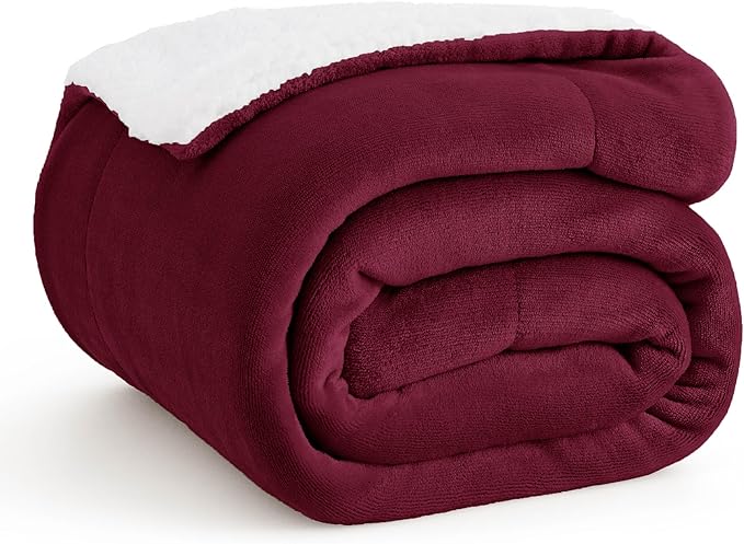 Bedsure GentleSoft Sherpa Fleece Twin Size Blanket for Couch, Non-Heated, Thick and Warm Throw for Girls and Women, Soft Fuzzy Plush Twin Blanket for Winter, Burgundy, 60x80 Inches