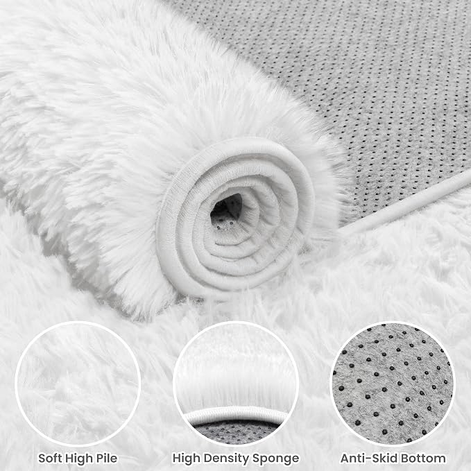 8x10 Area Rugs for Living Room:Ultra Soft Fluffy Shag White Rugs for Bedroom, Non-Slip Large Fuzzy Plush Rug Indoor Floor Carpet for Nursery Kids Boys Girls Room, Dorms, Playroom, Modern Home Decor