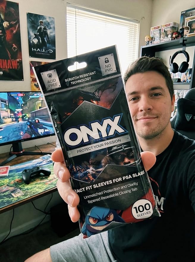 ONYX PSA Slab Sleeves - Graded Card Sleeves, PSA Perfect Fit Clear Cards Sleeves, Card Protector Sleeves, Exact Fit Plastic Trading Bags, Cover Guard Saver Holder Sleeve Grading Baseball, Sports, MTG