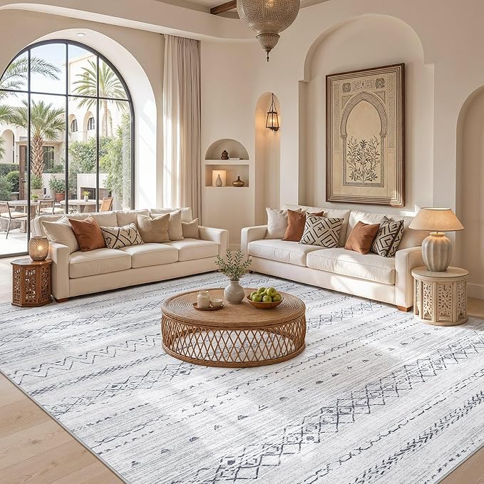 cotiled 6x9 Area Rugs Living Room Rug: Washable Boho Rugs with Non Slip Backing Large Soft Indoor Stain Resistant Carpet for Bedroom Farmhouse Dining Room Lightweight Home Decor Grey
