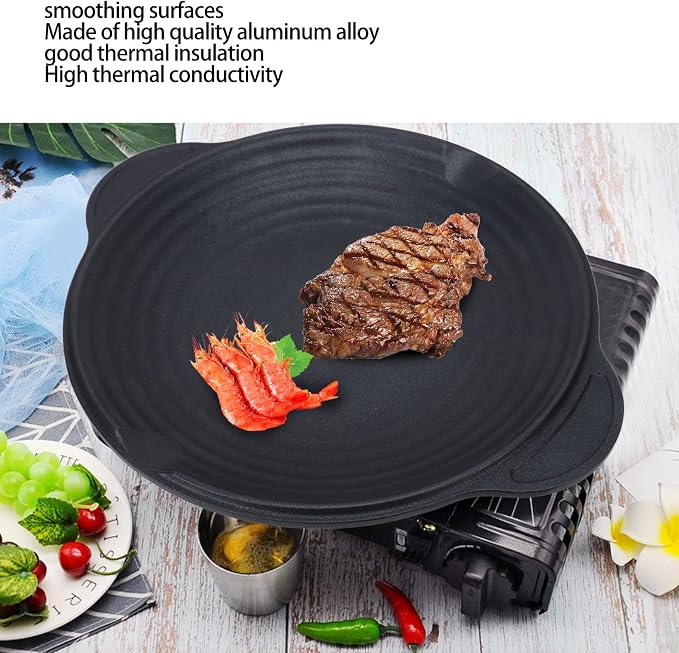 Korean BBQ Grill Pan, Round Non Stick Grilling Pan for Indoor Outdoor Barbeque, 11.4in