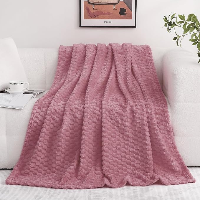 Dusty Pink Throw Blanket 90"×90" Gifts for Mom Fuzzy 3D Jacquard Decorative | Flannel Fleece Super Soft Plush Cozy Blanket for Couch Sofa Chair Lightweight