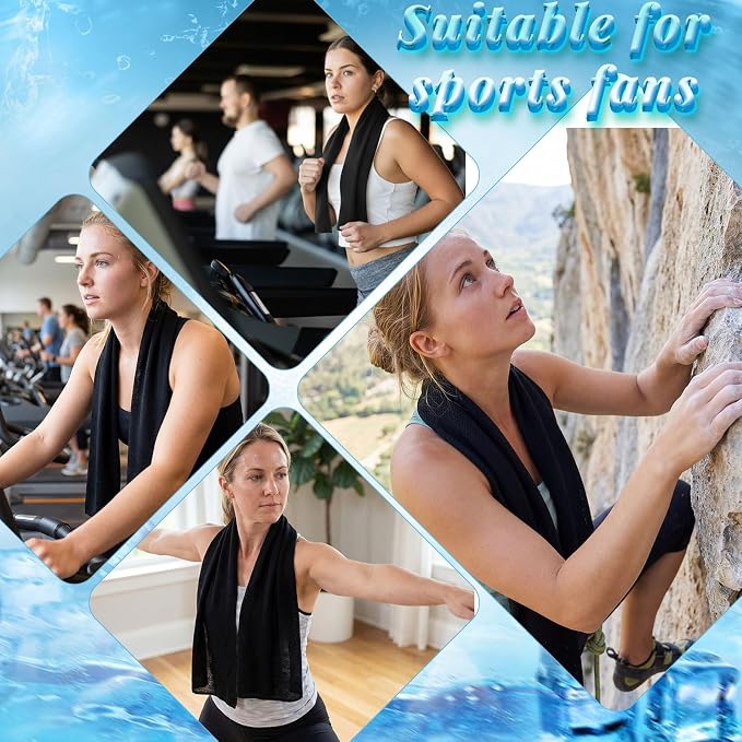 Honoson 20 Pcs Cooling Towels for Neck and Face, 47"x12" Sports Breathable Ice Towels Microfiber Chilly Sweat Rags with Portable Bottle for Gym Golf Athletes Yoga Workout Hot Weather (Black)