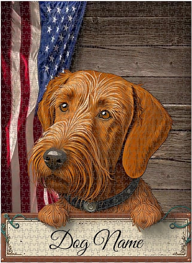 Custom Wooden Jigsaw Puzzles with Your Dog's Name on Wirehaired Vizsla Art Print - 300 500 1000PCS Puzzles Game and Home Wall Decor