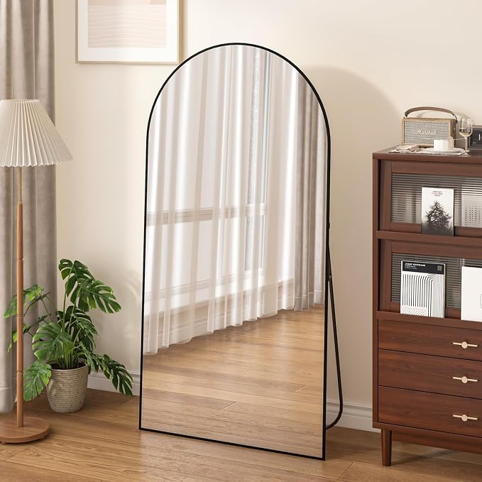 Arched Full Length Mirror Standing Mirror with Stand 78” x 38“ Large Wall Black Hanging Standing or Leaning Against The Wall for Bedroom Entryway