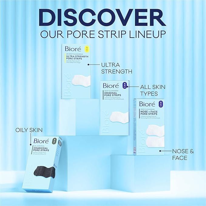 Bioré Original Blackhead Remover Strips, Deep Cleansing Nose Strips With Instant Pore Unclogging, Features C-Bond Technology, Oil-Free, Non-Comedogenic Use, 14 Count