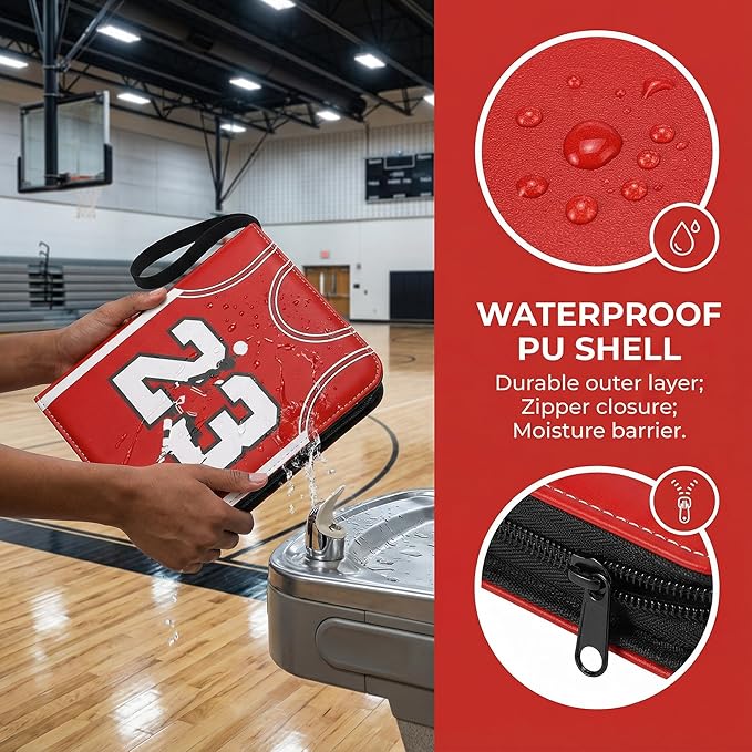 HBK Basketball Card Binder 400 Pockets - Waterproof Sports Card Holder with 50 Removable Sheets, 3-Ring Trading Card Album Case for Collectors, Zippered PU Leather Storage for Standard Cards