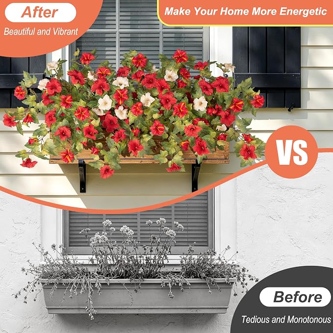 Ammyoo Artificial Fall Flowers Fake Petunias Plants for Outdoor Decoration | 2 Pcs No Maintenance Faux Silk Flowers UV Resistant Floral for Garden Window Porch Patio Real Looking Indoor Autumn Decor