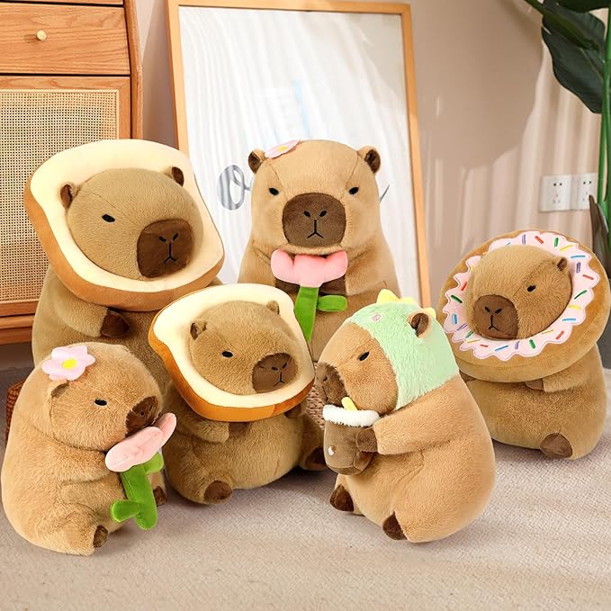Ditucu Cute Capybara Plush Pillow with Wearable Toast Headgear Stuffed Animal Bread Capibara Plushies Toys Gifts for Kids Brown 11 inch