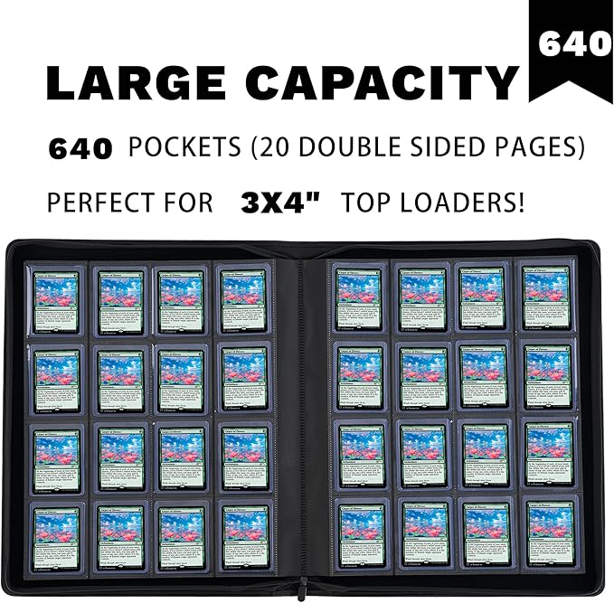 Toploaders Binder,Holds 640 Top Loaders,16 Pocket Top Loader Binder for 3" x 4"Rigid Cards,Double Sided Card Binder Abulm in 3"x4"Toploaders for Trading Cards (TOP 640 Light Pink)