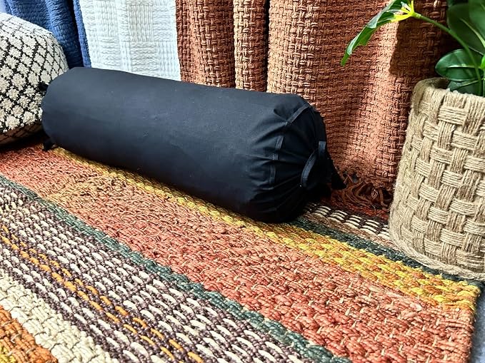 Round Pillow Cover Cervical Neck Roll Cotton Bolster Pillowcase for Cylindrical Cushion and Drawstring Closure Round Neck Pillowcase 6" x 18" (15 x 45 cm) Black