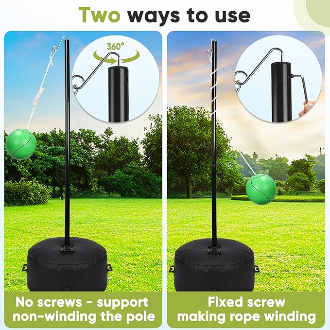 GADFISH Portable Tetherball Set with Ball and Rope, Adjustable Height Rack with Water Bag Base, Suitable for Playing in Indoor & Outdoor, Playground, Backyard(Black)