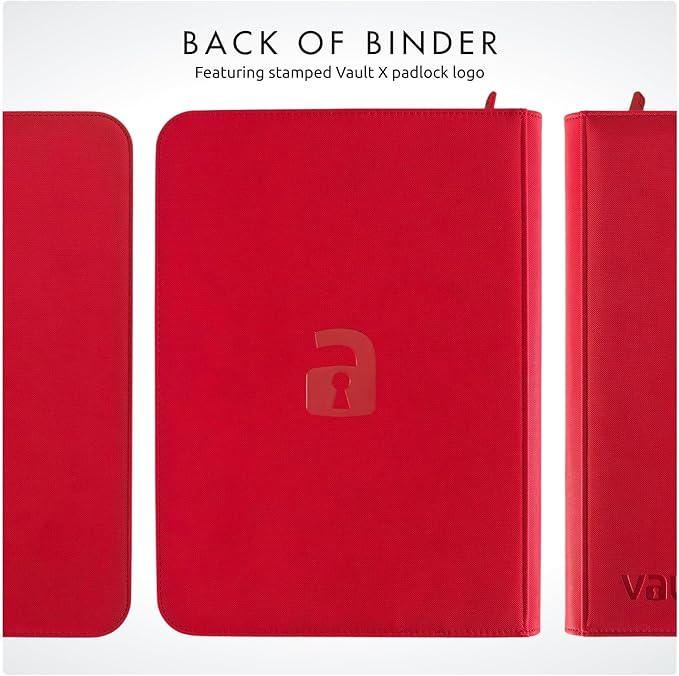 Vault X 9 Pocket Zip Binder, 360 Cards, Exo-Tec Material, 20 Side-Loading Pages (Red)