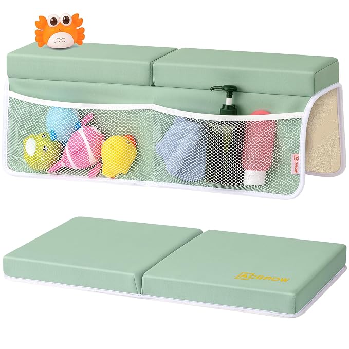 Bath Kneeler and Elbow Rest Pad Set - Comfortable 1.5” Thick Baby Bath Kneeler Pads with Toys Organizer, Non-Slip Knee Arm Support Bathtub Mat, Quick-Drying Kneeling Pad for Baby Bath Time