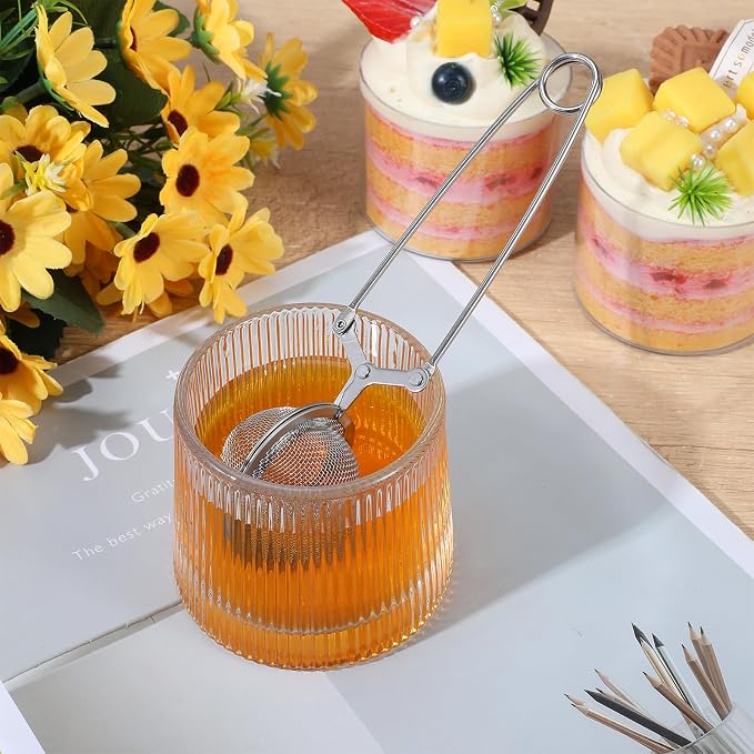 24 Pcs Reusable Tea Infuser Steeper Strainers for Loose Tea Filter Holder, Metal Stainless Steel Mesh Ball with Handle Tong Pincer Steeper for Tea Bag, Silver
