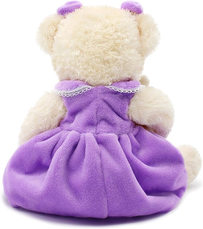 Oitscute Small Baby Teddy Bear with Cloth Cute Stuffed Animal Soft Plush Toy 10" (Purple Dress with Rabbit)