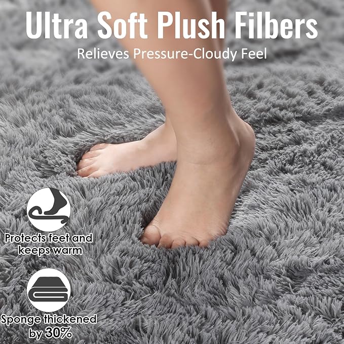 PAGISOFE 2x4 Small Bedroom Rug, Washable Runner Rugs for Hallway, Soft Plush Area Rug for Dorm, Kids Room, Reading Nook,Fuzzy Playroom Carpet, Furry Bedside Rug, Accent Faux Furry Grey Rugs