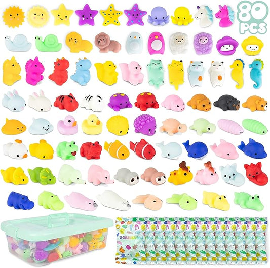 Mochi Squishy Toys Bulk for Kids Party Favors Pack 80 - BONNYCO | Goodie Bags Stuffers for Kids 3-5 4-8, Return Gifts Birthday Party | Squishy Fidget Toys, Pinata Stuffers Birthday Boys Girls Kawaii