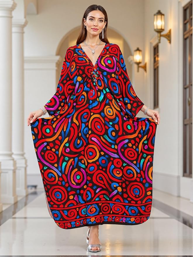 Mumu Dresses for Women Plus Size, Bohemian Kaftan Beach Cover Up Long Maxi Nightgown Soft Loungewear