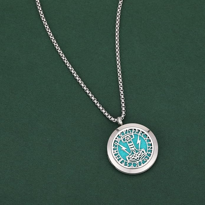 Essential Oil Diffuser Viking Necklace - Stainless Steel Locket- Best for Aromatherapy-Perfume, Fragrance, Scent Diffusers for Women and Girls