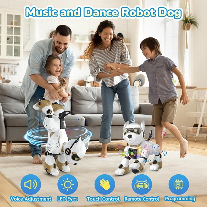 Robot Dog Toy for Kids, Programmable Interactive RC Pet with Voice Control & Touch Sensor, Imitates Animal Sounds, Plays Music, Dance Modes, Robotic Puppy Toy for Kids Boys & Girls (Gold)
