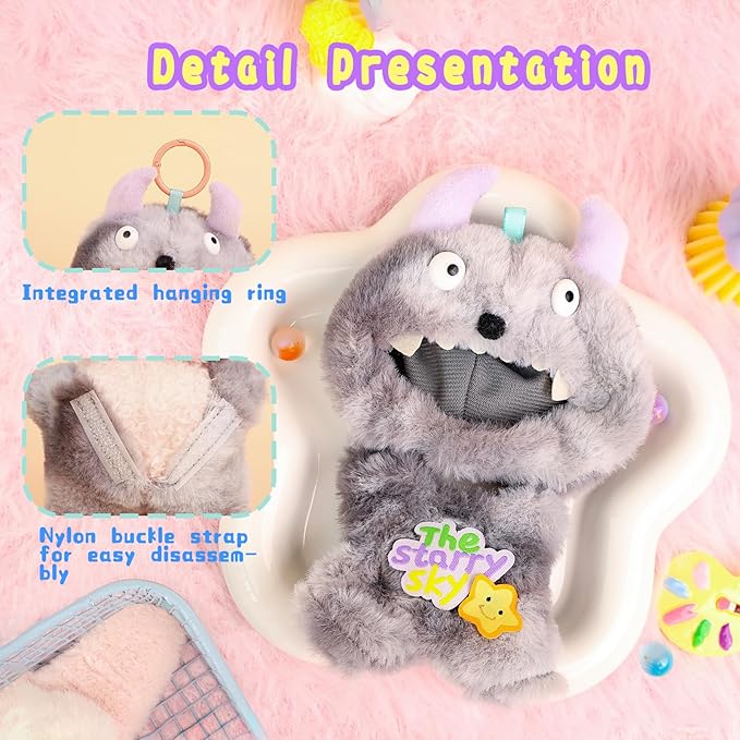 Clothes for labubu Doll 17cm Accessories Suit Cute Clothes for Doll Dress up Monster Style Outfits（Grey）