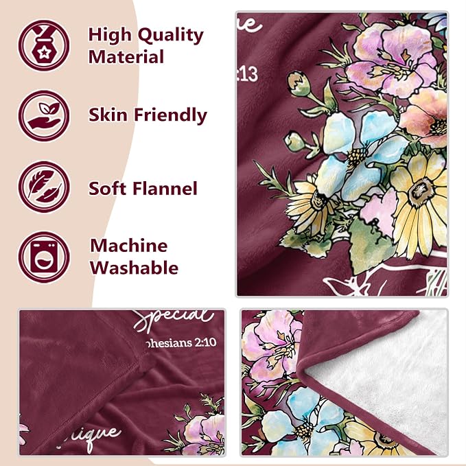Christian Religious Gifts for Women, Burgundy Christian Blanket 80''x 60'' | Birthday Gifts for Women, Baptism Religious Christmas Day Spiritual Gifts for Grandma Mom Sister, Wine Red Throw Blankets