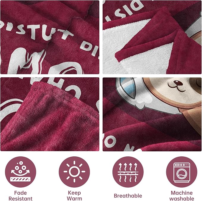 Leebbsin Funny Gifts for Mom, Birthday Gifts for Mom from Daughter Son | Mom is Charging Sloth Blanket, 60" x 80", Burgundy, Mom Gift for Christmas Mothers Day, Soft Sloth Throws Blanket for Mother