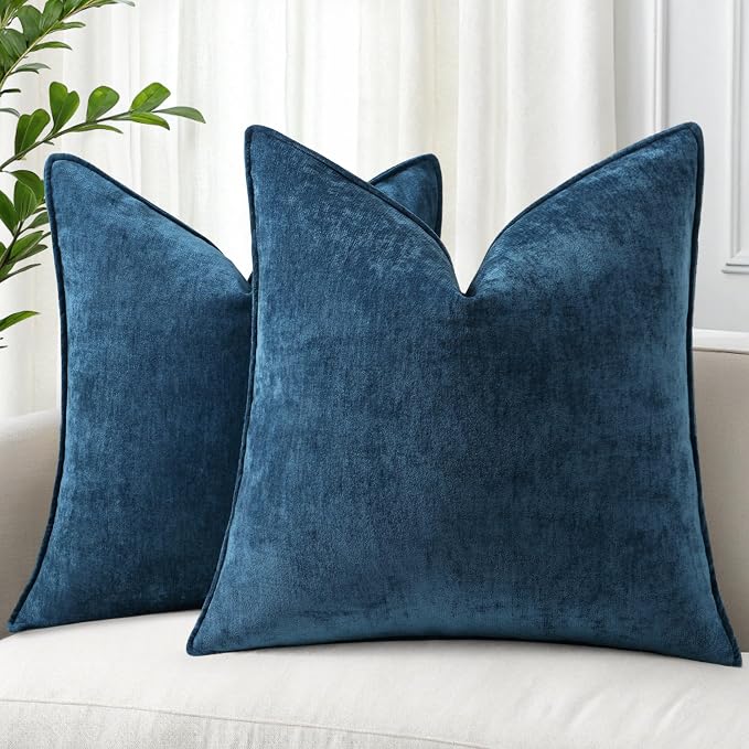 decorUhome Chenille Poseidon Velvet Throw Pillow Covers 20x20 Set of 2 | Fall Soft Couch Decorative Modern Farmhouse Pillow Cases with Elegant Design for Sofa Bed Living Room Home Decor