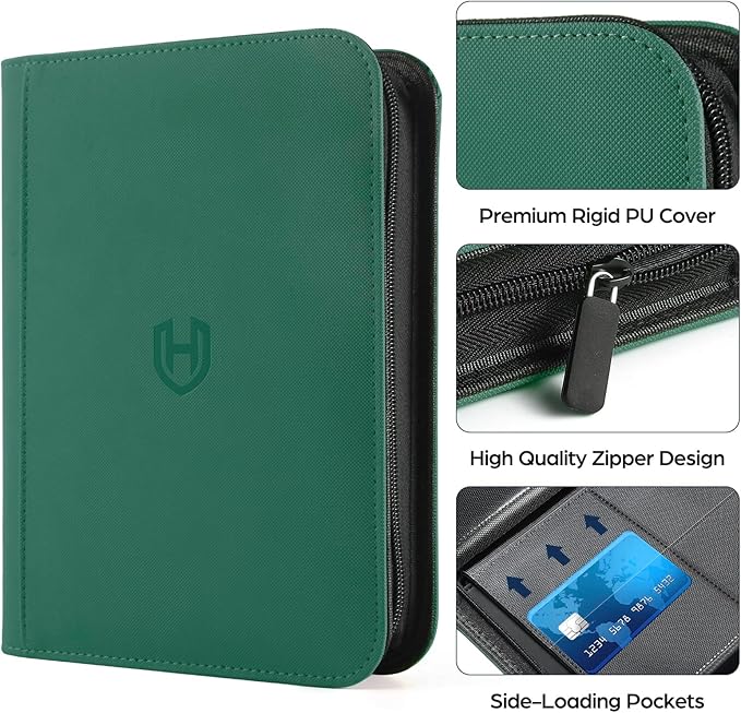 Card Binder 4 Pocket with Zipper, 288 Pockets Trading Card Holder Book, Premium PU Cover Zip Folder Binder, Side Loading Carrying Case Binder Album for TCG, MTG, Sports Cards, Game Cards