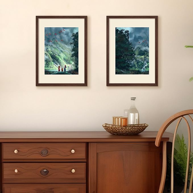 upsimples A3 Picture Frame, Display Pictures 8.3x11.7 with Mat or 11.7 x 16.5 Without, Wall Hanging Poster Frames, Brown, 1 Pack