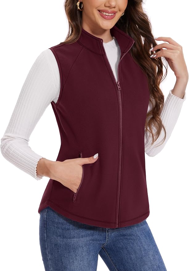 MAGCOMSEN Women's Fleece Vest with Zipper Pockets Zip Up Sleeveless Jackets Lightweight Soft Warm Polar Vest Outerwear
