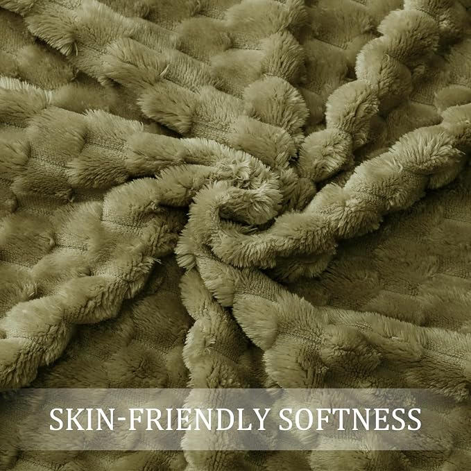 Exclusivo Mezcla 3D Fleece Twin Size Blanket for Bed, Olive Green | Extra Soft Fuzzy Plush Lightweight Bed Blankets, Cozy Fluffy Decorative Blankets for All Seasons, 60x80 Inches