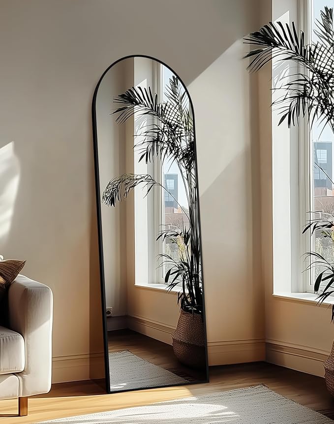Delma Full Length Mirror, Large Floor Mirror for Wall, Bedroom, Bathroom, Living Room with Aluminium Frame (Stand, Arch 69x24, Black)