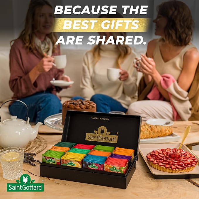 [ASSORTED FLAVORS] Saint Gottard Herbal Tea Box – Caffeine-Free Natural Infusion, Hot or Iced Tea, Organic Premium Flavor Blend, Aromatic & Smooth Taste, 80 Tea Bags