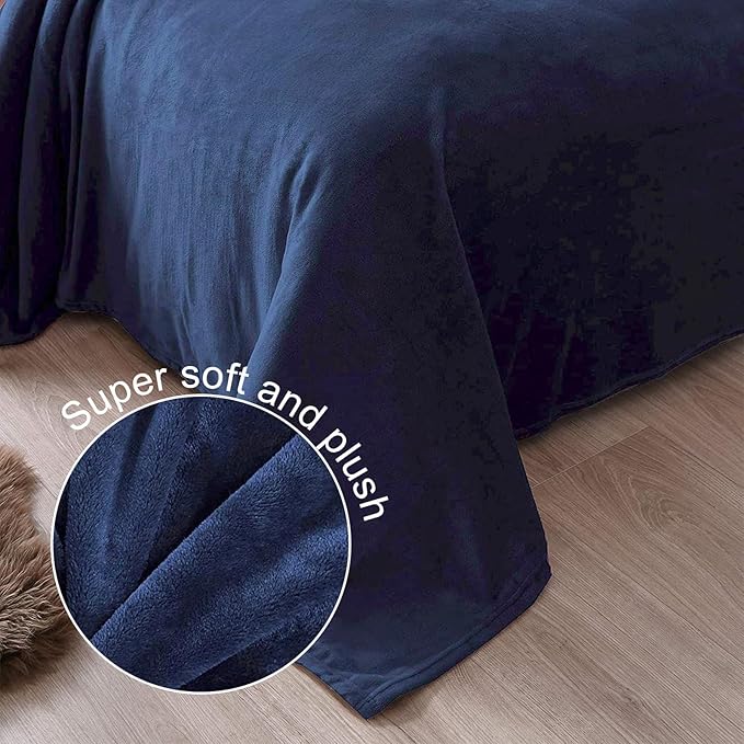Exclusivo Mezcla Soft Fleece Throw Blanket for Couch, Navy Blue | 50x60 Inches, Double-Sided Brushed Flannel, Lightweight Plush Cozy Blanket for Home Decor, All Season, Machine Washable