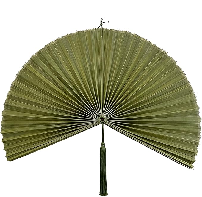 ChumDecor Bamboo Fan Wall Decor, Japanese Wall Fan Art, Army Green 60 in | Large Bamboo Fan Wall Art For Boho Hanging Headboard And Above Bed Decor Giant Japanese Style Folding Fan Easy To Hang