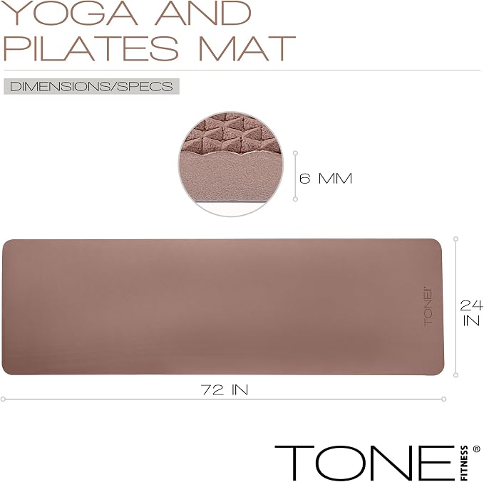 TONE Fitness Yoga Mat 1/4" Thick Non Slip Exercise & Pilates Mat for Home Workouts with Carrying Strap | Multiple Options