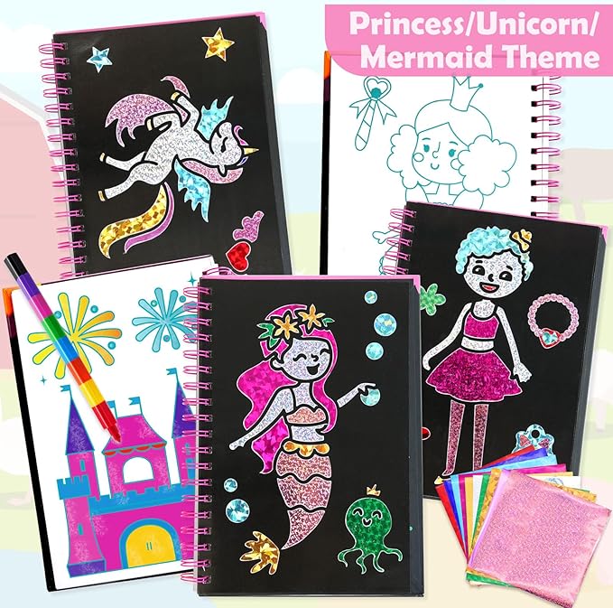 FUNNYB&G Foil Art Crafts for Kids Ages 4-8: Valentines Crafts for Kids 2026,Birthday Gift for Girls,Art and Crafts Supplies,Party Favors,Creative Toys for Girls Boys 4 5 6 7 8 9 Years Old(Princess)