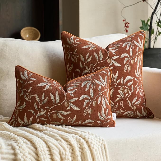 Alerfa Orange Floral Throw Pillow Cover 12 x 20 Inch Rectange Luxury Decorative Lumbar Pillow Cover for Couch Living Room Bedroom