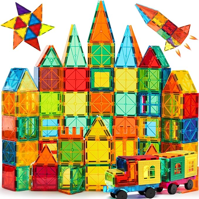 FNJO Magnetic Tiles, 100PCS Building Blocks, STEM Magnets Building Toy Set, Preschool Kindergarten Construction Stacking Toy, School Teacher Supplies, Classroom Must Haves