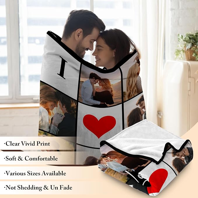 Personalized Couples Gifts for Boyfriend Girlfriend Wife Husband Him Her Mom Dad, Customized Birthday I Love You Gifts for Valentines Mother's Day Fathers Day, Custom Photo Blanket with Picture Text